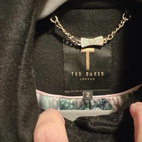 Ted Baker Ruffle Effect Silver Botton Wool/Cashmere Coat in Black - Picture 4 of 7